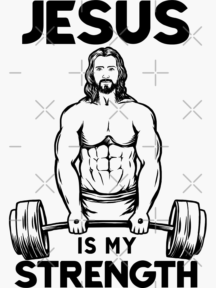 Thumbnail 3 of 3, Sticker, Jesus Deadlifting - Jesus Is my Strength designed and sold by ChristlikeMerch.