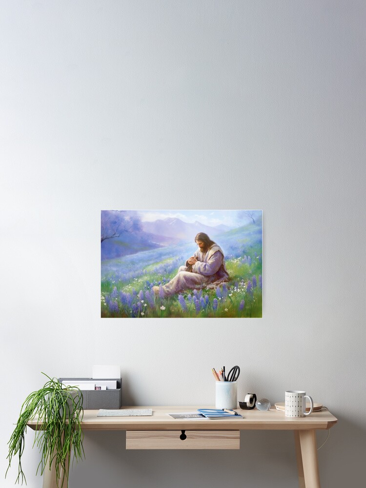 Painting of Jesus in flowers Poster