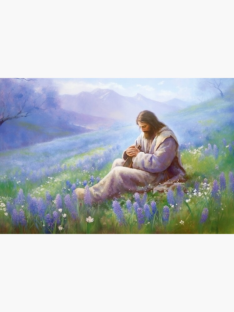 Painting of Jesus in flowers Poster