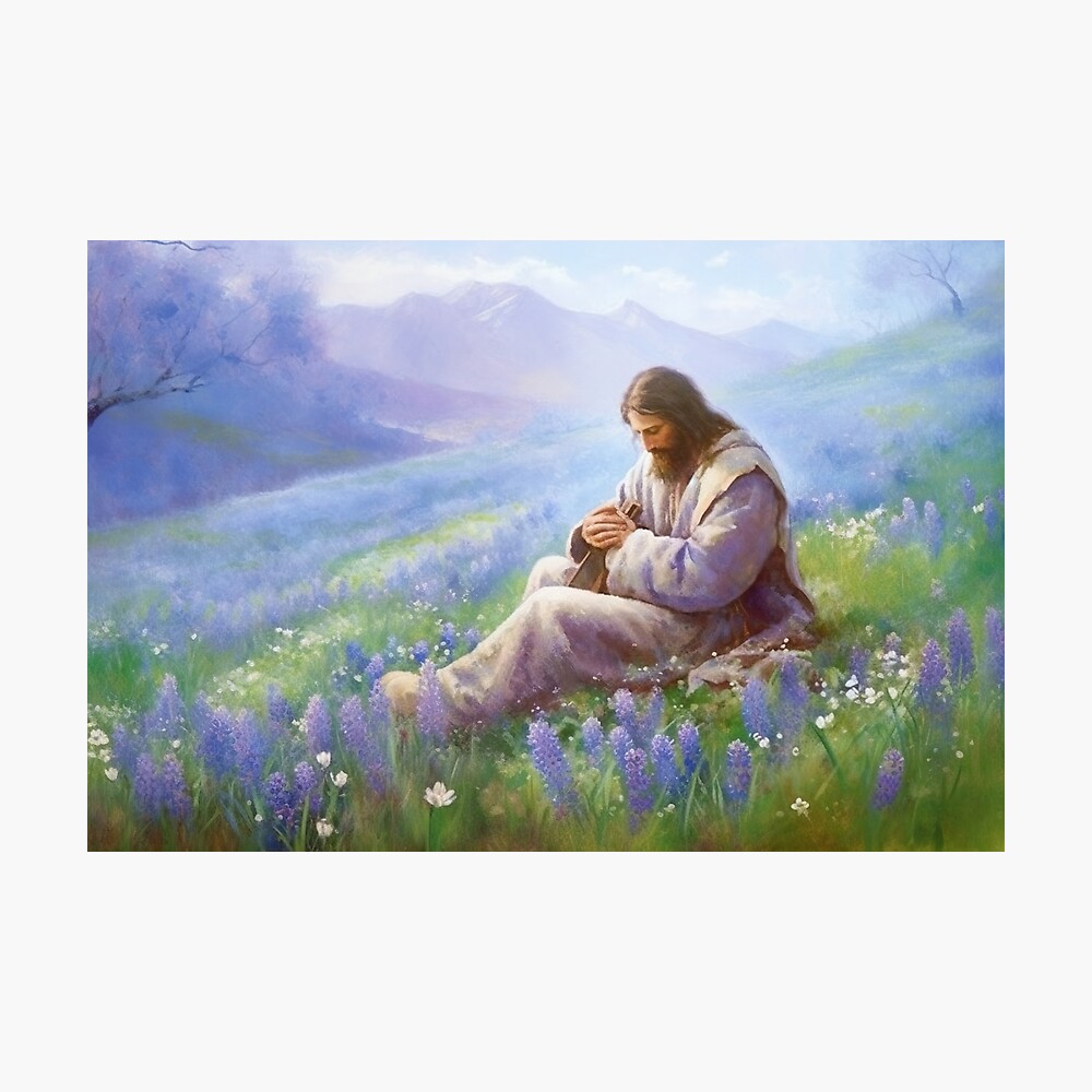Painting of Jesus in flowers Poster