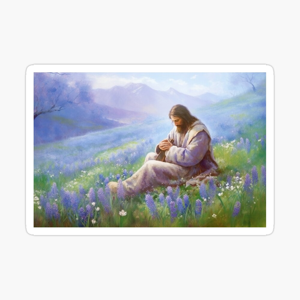 Painting of Jesus in flowers Poster