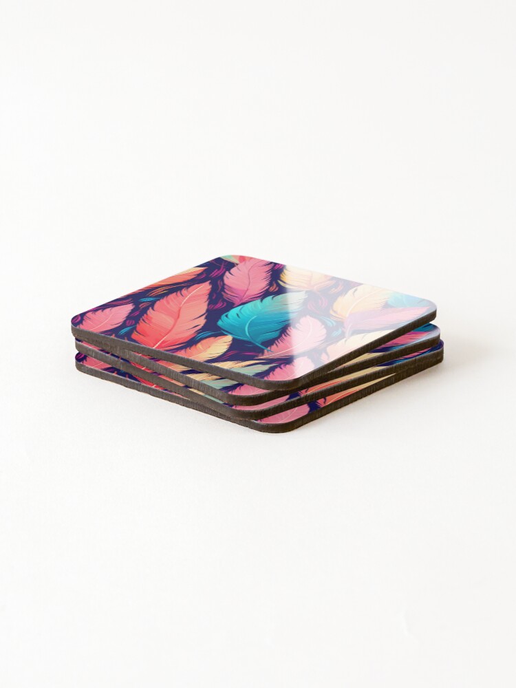 Thumbnail 4 of 5, Coasters (Set of 4), Colorful Feather Pattern designed and sold by UlDesigns.