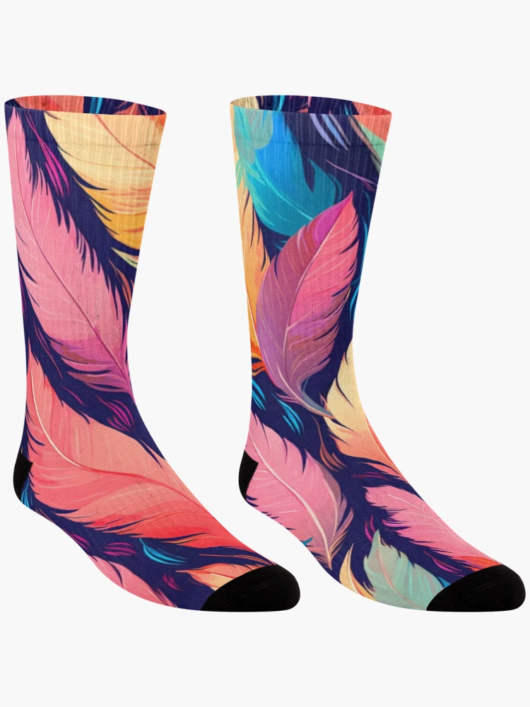 Thumbnail 3 of 5, Socks, Colorful Feather Pattern designed and sold by UlDesigns.