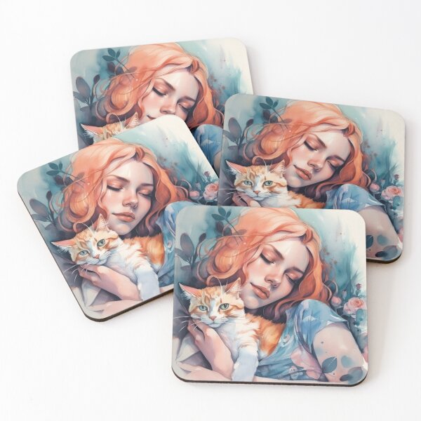 Item preview, Girl sleeping with a ginger cat designed and sold by theresa7131.