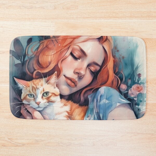 Item preview, Girl sleeping with a ginger cat designed and sold by theresa7131.