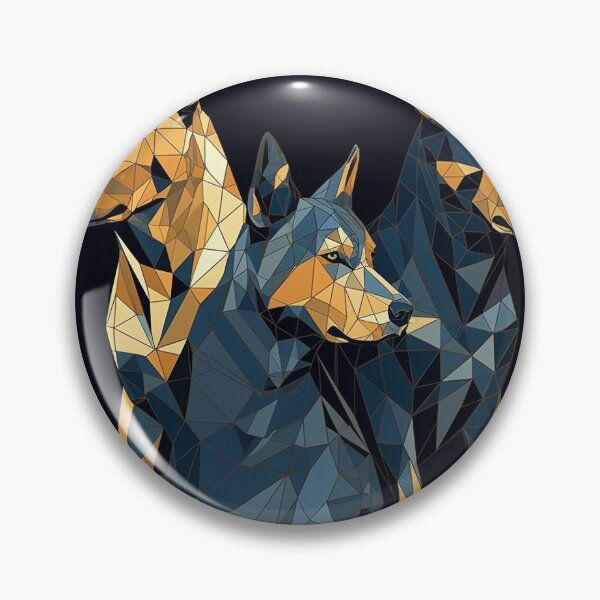 Item preview, Modern Low Poly Australian Cattle Dogs Art Print, Geometric Wall Art, 16" x 20", Dark Blue & Amber, Digital Stencil Style Home Decor designed and sold by stateofhuman.