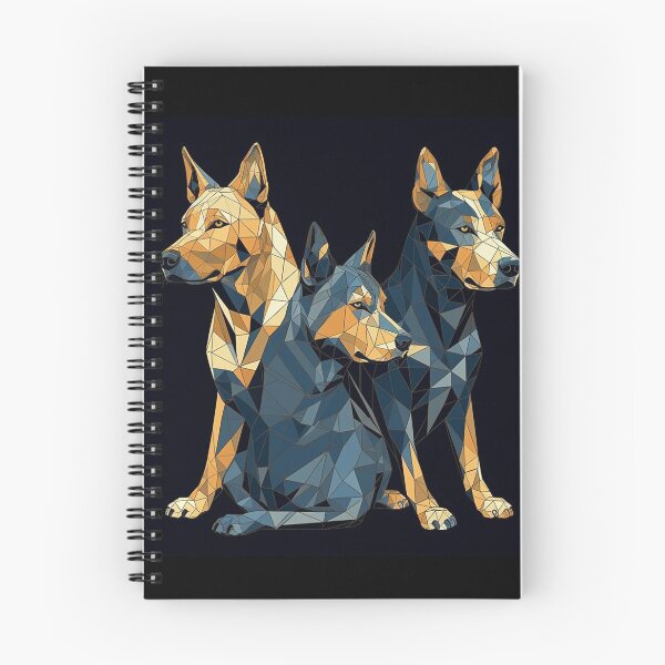 Item preview, Modern Low Poly Australian Cattle Dogs Art Print, Geometric Wall Art, 16" x 20", Dark Blue & Amber, Digital Stencil Style Home Decor designed and sold by stateofhuman.