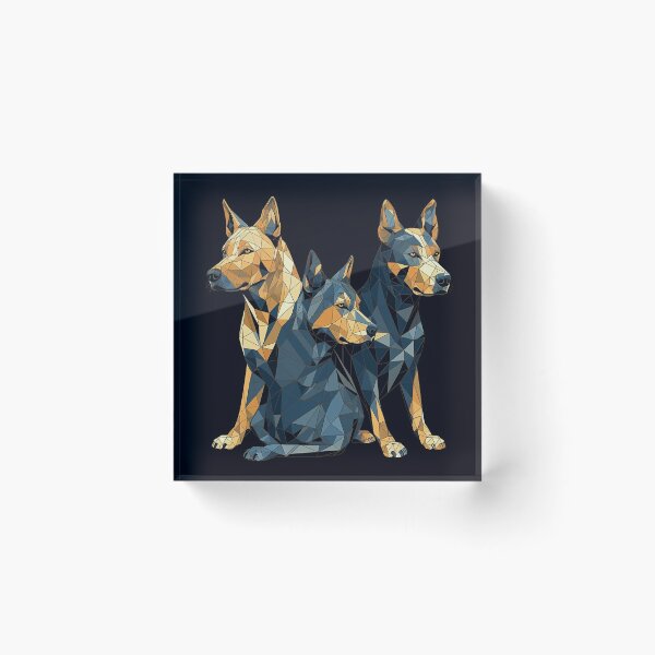 Item preview, Modern Low Poly Australian Cattle Dogs Art Print, Geometric Wall Art, 16" x 20", Dark Blue & Amber, Digital Stencil Style Home Decor designed and sold by stateofhuman.