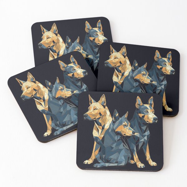 Item preview, Modern Low Poly Australian Cattle Dogs Art Print, Geometric Wall Art, 16" x 20", Dark Blue & Amber, Digital Stencil Style Home Decor designed and sold by stateofhuman.