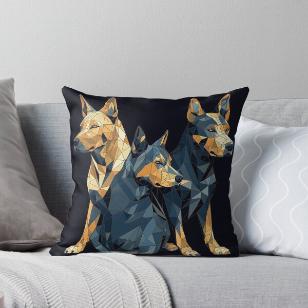 Item preview, Modern Low Poly Australian Cattle Dogs Art Print, Geometric Wall Art, 16" x 20", Dark Blue & Amber, Digital Stencil Style Home Decor designed and sold by stateofhuman.
