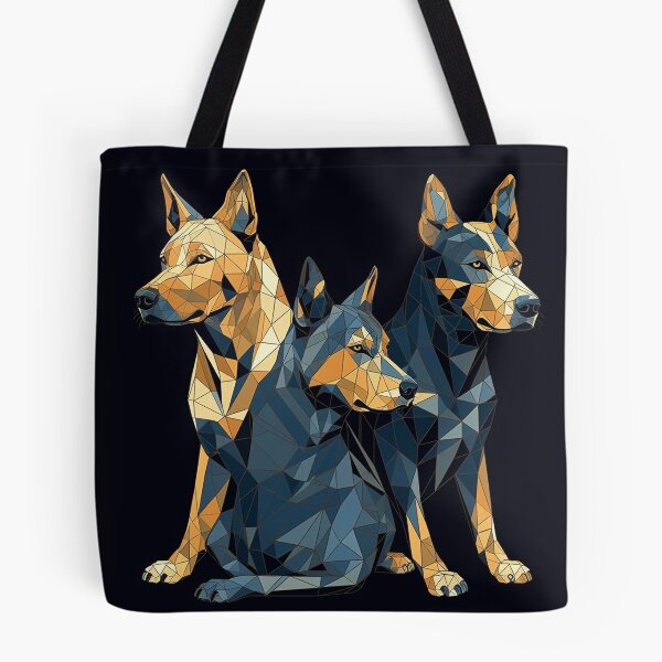 Item preview, Modern Low Poly Australian Cattle Dogs Art Print, Geometric Wall Art, 16" x 20", Dark Blue & Amber, Digital Stencil Style Home Decor designed and sold by stateofhuman.