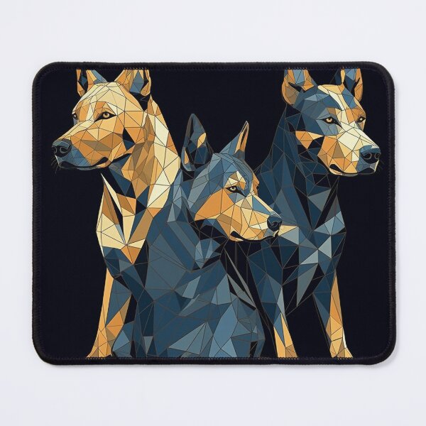 Item preview, Modern Low Poly Australian Cattle Dogs Art Print, Geometric Wall Art, 16" x 20", Dark Blue & Amber, Digital Stencil Style Home Decor designed and sold by stateofhuman.