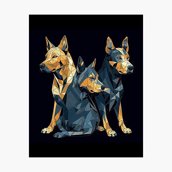 Item preview, Modern Low Poly Australian Cattle Dogs Art Print, Geometric Wall Art, 16" x 20", Dark Blue & Amber, Digital Stencil Style Home Decor designed and sold by stateofhuman.