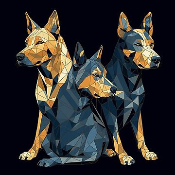 Vorschaubild zum Design Modern Low Poly Australian Cattle Dogs Art Print, Geometric Wall Art, 16" x 20", Dark Blue & Amber, Digital Stencil Style Home Decor von stateofhuman