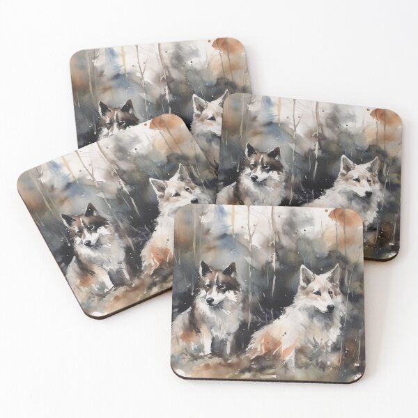 Item preview, Tranquil Watercolor Shelbie Dogs in Woods, 20" x 16", Dark White & Silver, Whistlerian Style, Furry Art, UHD Wall Art, Home Decor designed and sold by stateofhuman.