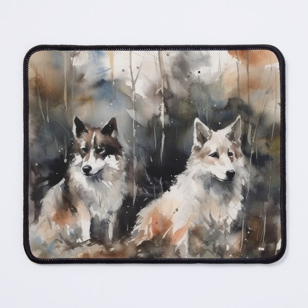 Item preview, Tranquil Watercolor Shelbie Dogs in Woods, 20" x 16", Dark White & Silver, Whistlerian Style, Furry Art, UHD Wall Art, Home Decor designed and sold by stateofhuman.