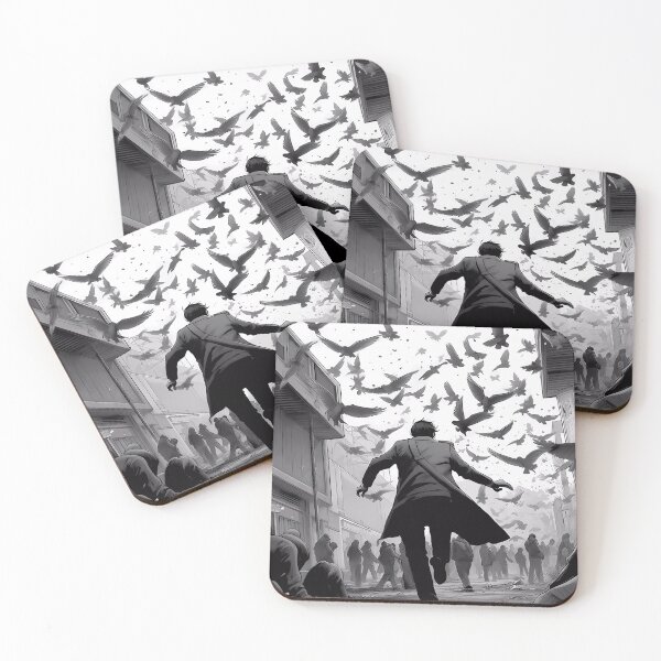 Item preview, The Birds - Black and White Manga scene inspired in Alfred Hitchcock masterpiece designed and sold by SingularityGeek.