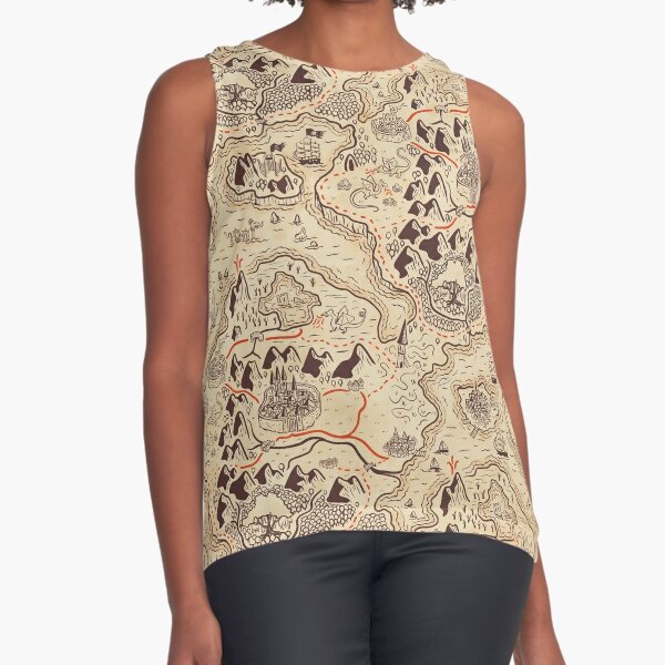 Fantasy Map Pattern on Parchment Sleeveless Top