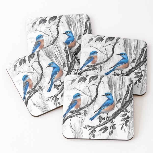 Item preview, Eastern Bluebirds sitting on tree branches with leaves designed and sold by RicsArtistry.