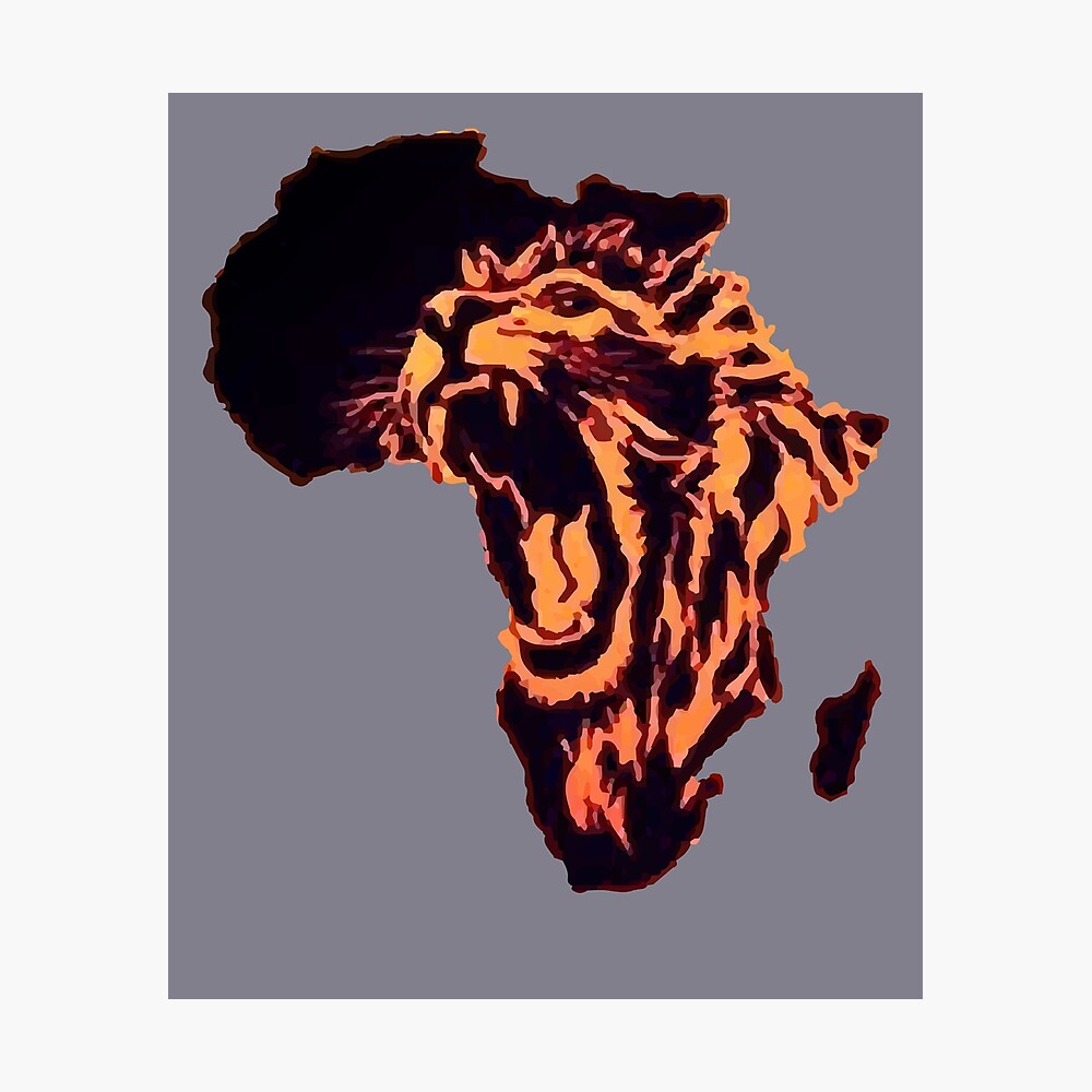 Poster Lion Africaine Safari Chasse Rugissement Animal Art Afrique Carte Dessin Par Teesbydesign Redbubble