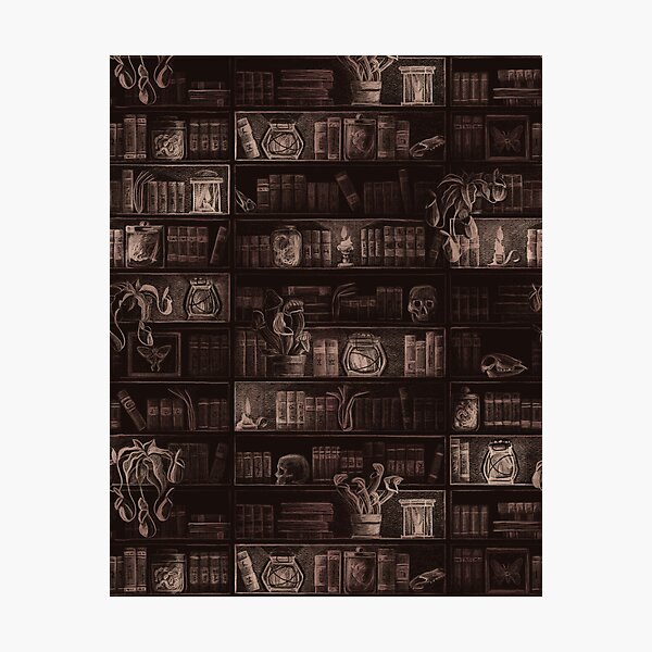 Candlelit Library, a fantasy dark academia pattern Photographic Print