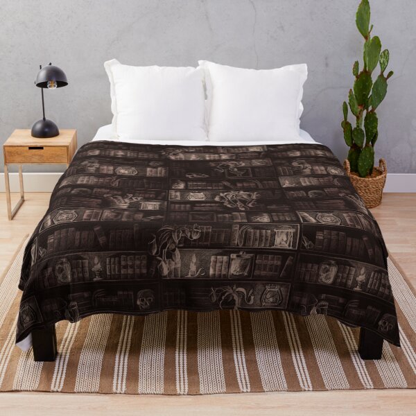 Candlelit Library, a fantasy dark academia pattern Throw Blanket