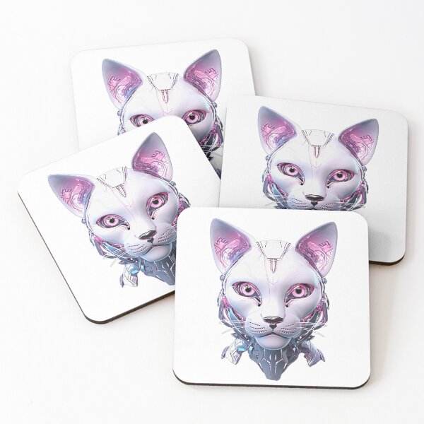 Item preview, White and pink holographic robot cat designed and sold by lylange.