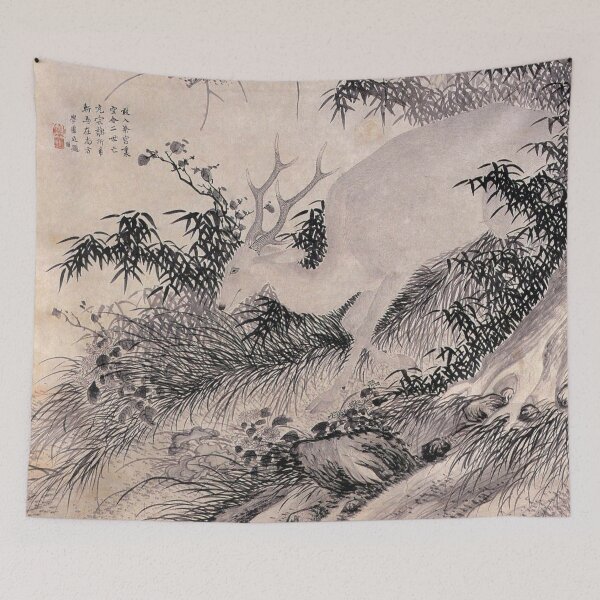 Item preview, Korean Painting Minhwa Deep Mountain Reishi Mushroom and Deer designed and sold by tangerinemars.