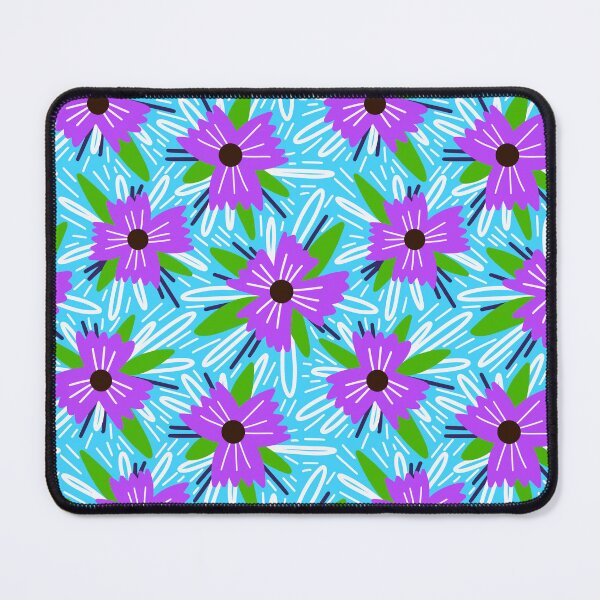 Item preview, bright pattern with purple flowers on a blue background designed and sold by Dustick.