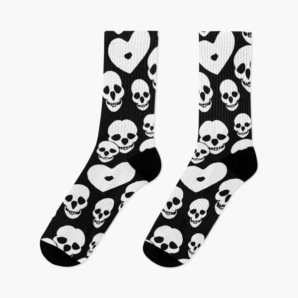 Item preview, Black And White Happy Halloween Skulls and Hearts - Seamless Pattern designed and sold by Chubuter.