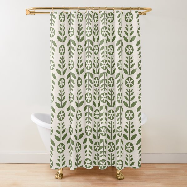 Green Leaves Simple Modern Shower Curtain Sets With Hooks Front
