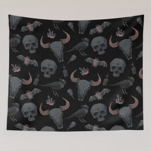 Item preview, Gothic Skulls Rams Goat Skulls Bulls Crows Crystals Bats Black Patterned designed and sold by Vicious Malicious.