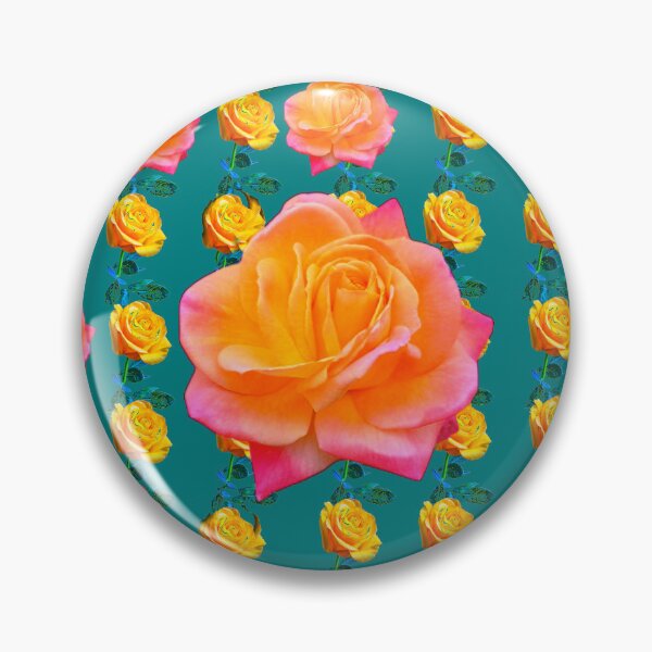 Item preview, GOLDEN-YELLOW ROSE PATTERN GARDEN TEAL COLOR  ART designed and sold by sharlesart.