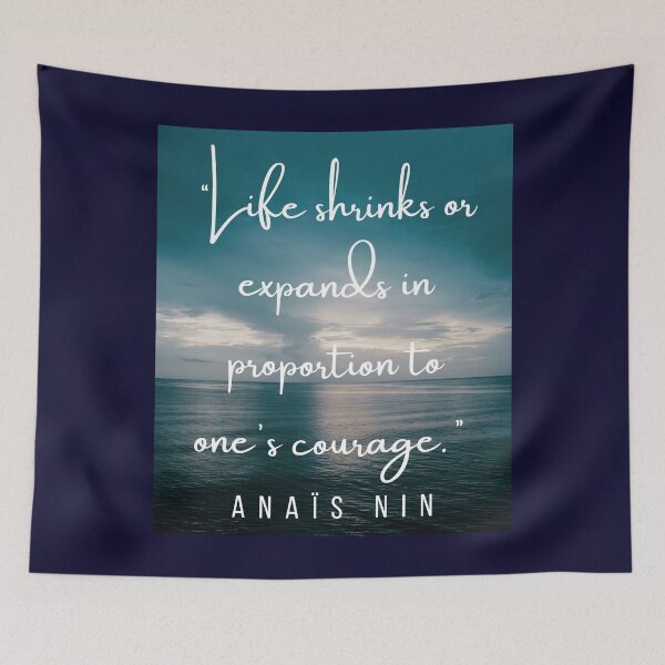 Item preview, Dusk at sea and an  Anaïs Nin quote: Life shrinks or expands in proportion to one's courage. designed and sold by artbleed.