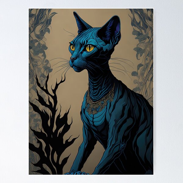 Item preview, Blue sphynx cat watercolor ink portrait designed and sold by RK - Shop.