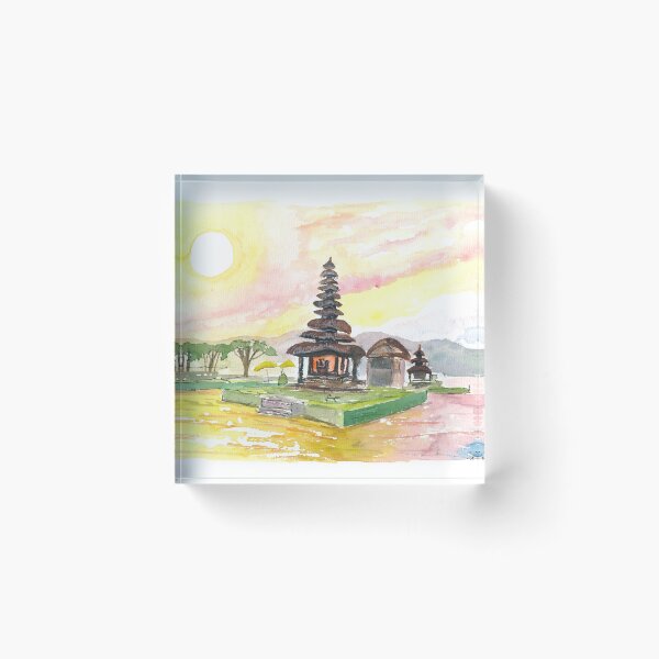 Item preview, Bali Fascinating Pura Bratan Temple with Sun over the Lake designed and sold by artshop77.