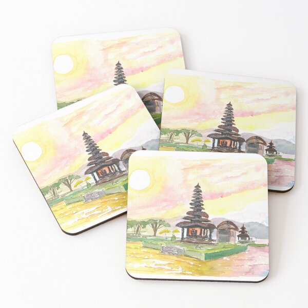 Item preview, Bali Fascinating Pura Bratan Temple with Sun over the Lake designed and sold by artshop77.