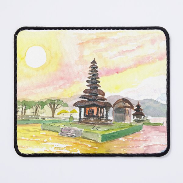 Item preview, Bali Fascinating Pura Bratan Temple with Sun over the Lake designed and sold by artshop77.