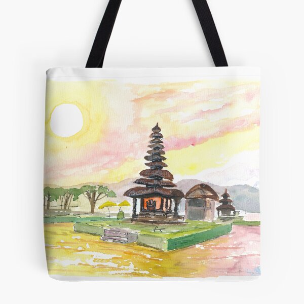 Item preview, Bali Fascinating Pura Bratan Temple with Sun over the Lake designed and sold by artshop77.