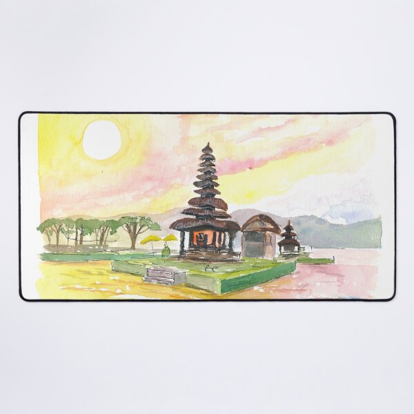 Item preview, Bali Fascinating Pura Bratan Temple with Sun over the Lake designed and sold by artshop77.
