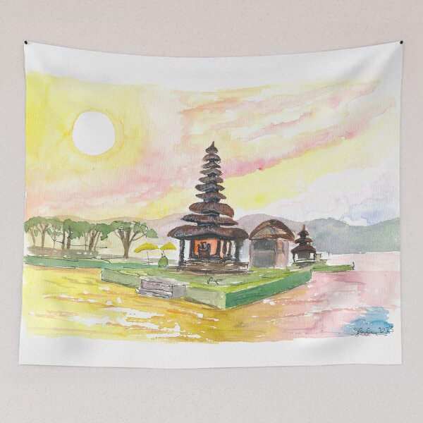 Item preview, Bali Fascinating Pura Bratan Temple with Sun over the Lake designed and sold by artshop77.