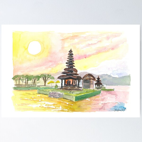 Item preview, Bali Fascinating Pura Bratan Temple with Sun over the Lake designed and sold by artshop77.