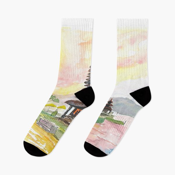 Item preview, Bali Fascinating Pura Bratan Temple with Sun over the Lake designed and sold by artshop77.