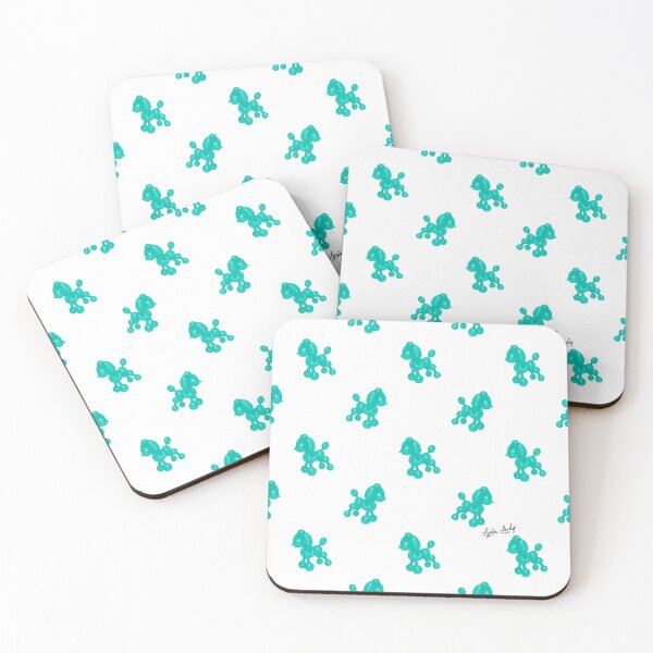 Item preview, Balloon dog poodle pattern green/blue- white background designed and sold by Studio Lydia  Lovely.