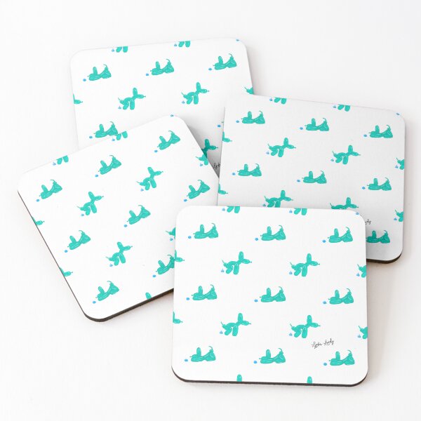 Item preview, Balloon dog pooping and playing pattern green/blue- white background designed and sold by Studio Lydia  Lovely.