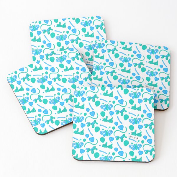 Item preview, Balloon confetti dogs horses and butterflies pattern green/blue- white background designed and sold by Studio Lydia  Lovely.