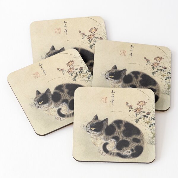 Item preview, Korean Painting Minhwa Autumn Cat in Chrysanthemum Garden designed and sold by tangerinemars.