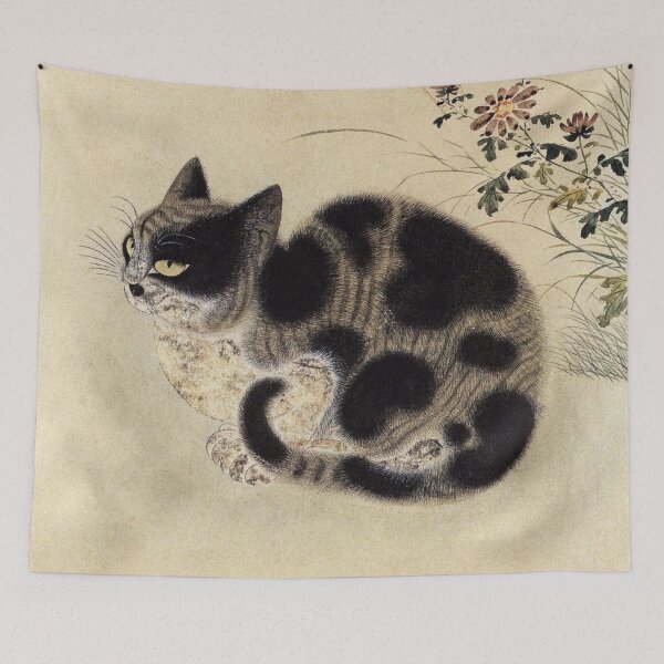 Item preview, Korean Painting Minhwa Autumn Cat in Chrysanthemum Garden designed and sold by tangerinemars.
