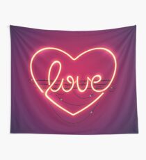 Love Heart Neon Sign Wall Tapestry
