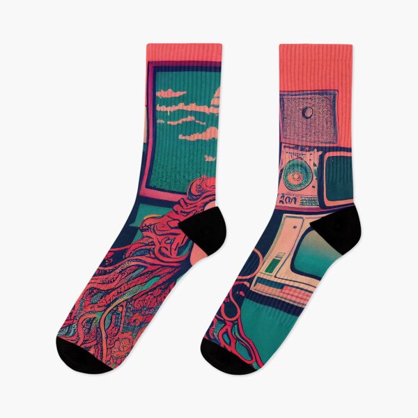 Item preview, Trippy and psychedelic artwork with female face and TV. Surreal illustration in vivid multicolors. designed and sold by anytka.